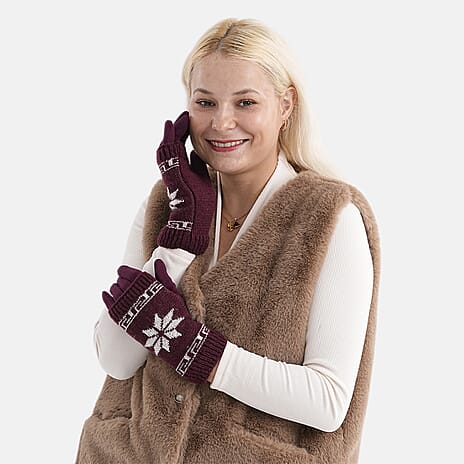 Two-in-One 5-finger Gloves & Fingerless Gloves (23 X 9 cm) - Burgundy