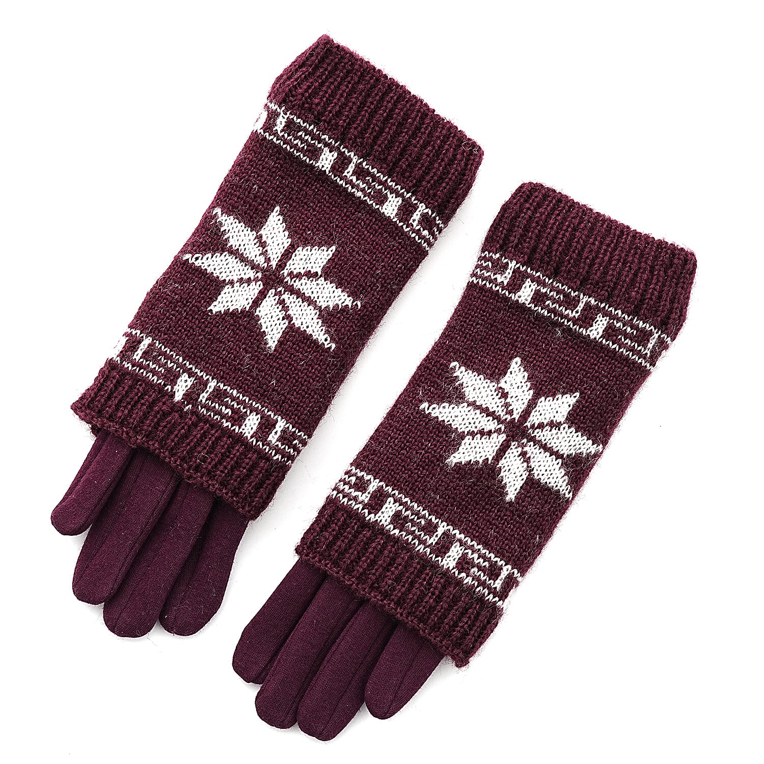 Two-in-One 5-finger Gloves & Fingerless Gloves (23 X 9 cm) - Burgundy