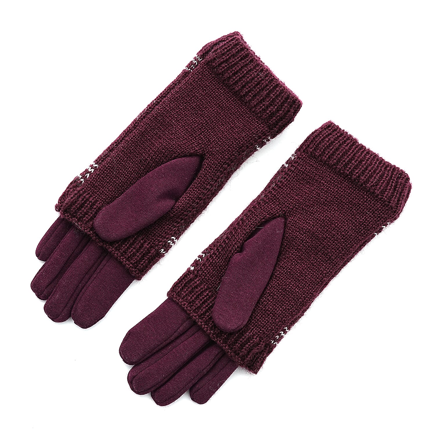 Two-in-One 5-finger Gloves & Fingerless Gloves (23 X 9 cm) - Burgundy