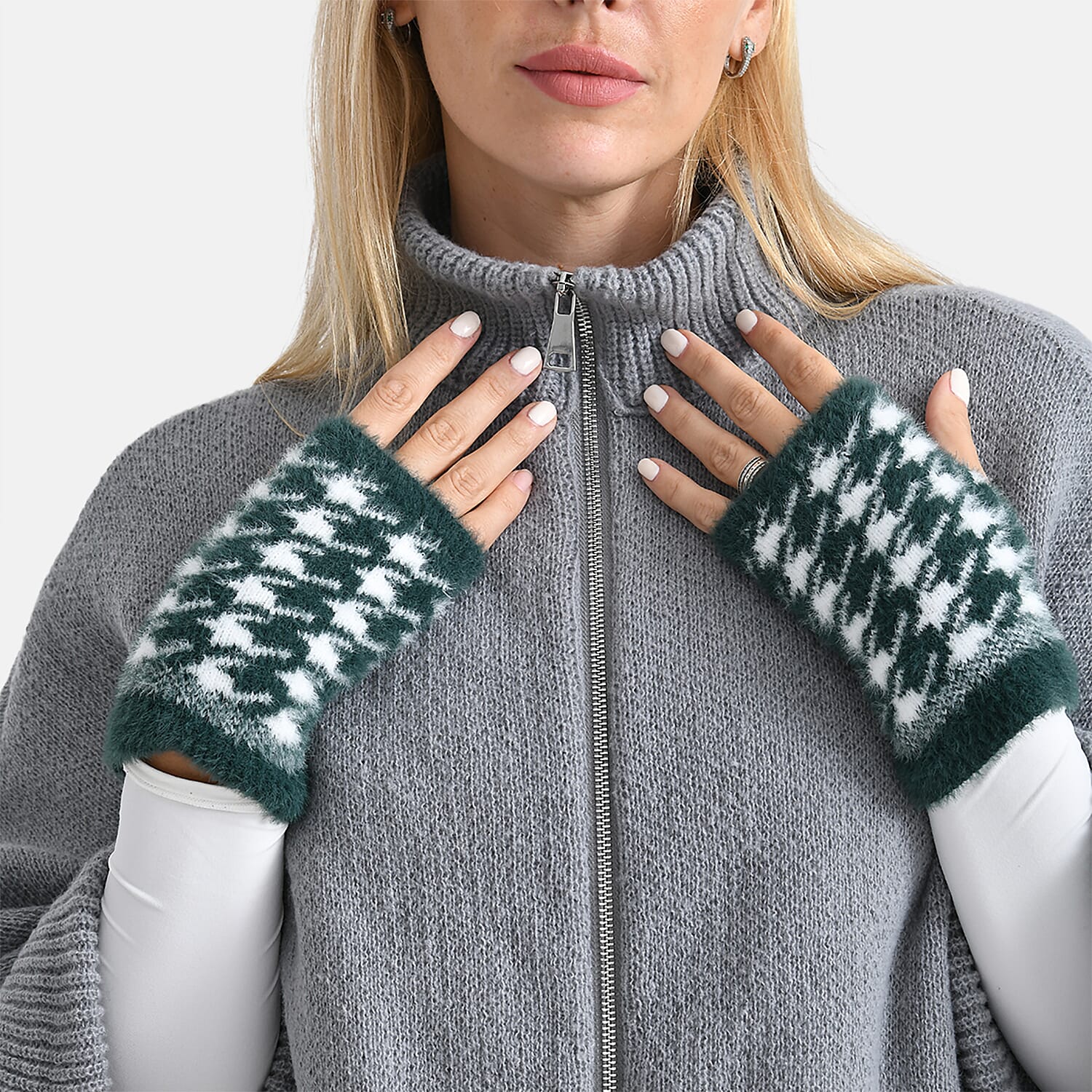 Two-in-One 5 Finger Gloves & Fingerless Mittens - Green