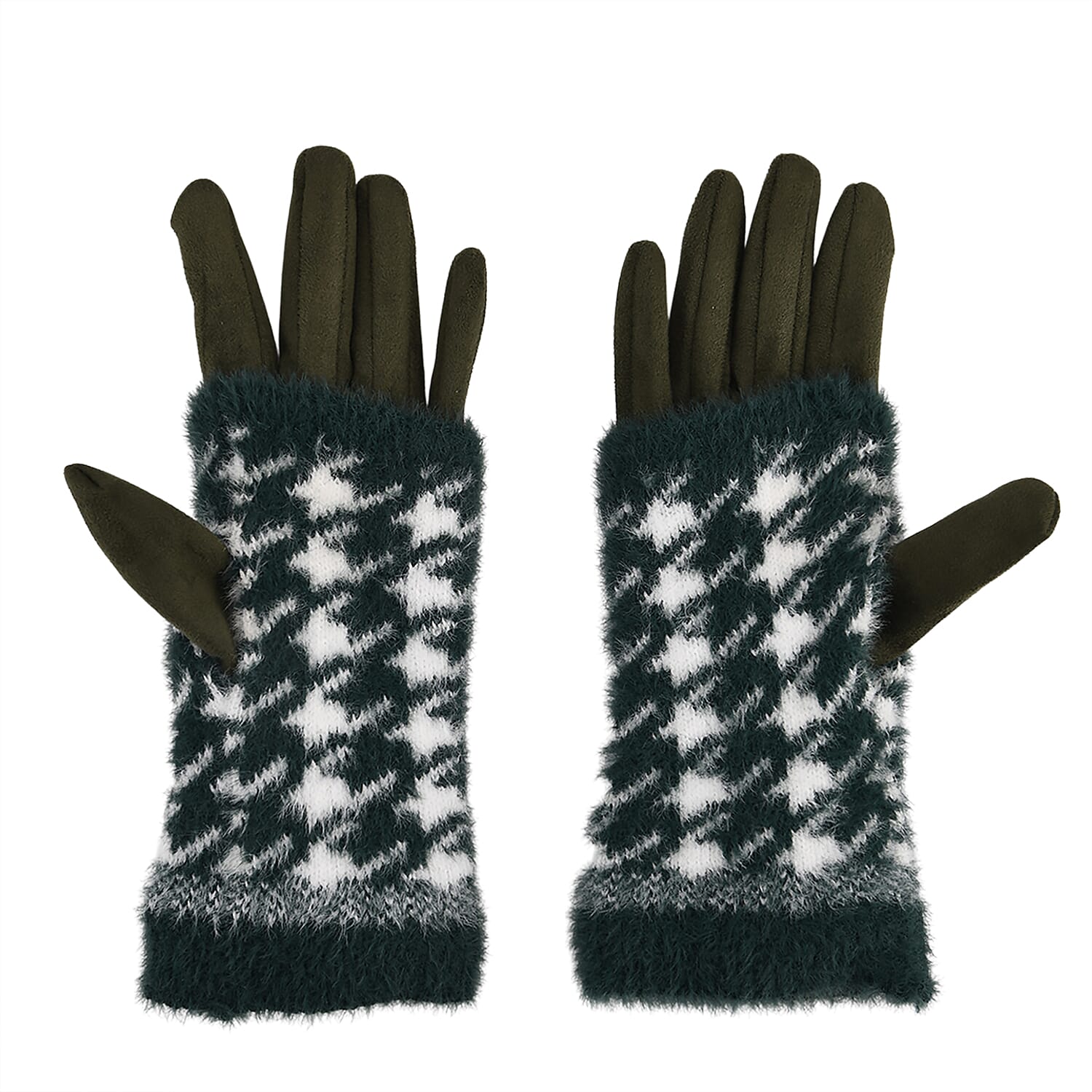 Two-in-One 5 Finger Gloves & Fingerless Mittens - Green