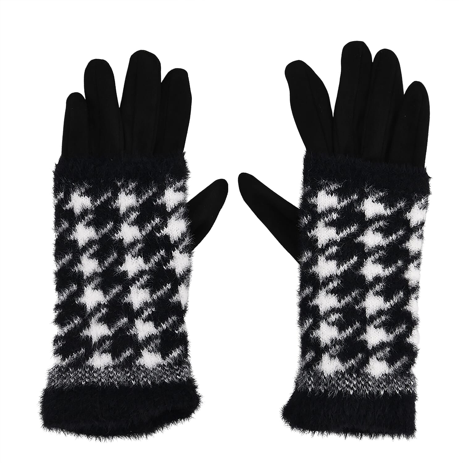 Two-in-One 5 Finger Gloves & Fingerless Mittens - Black & White