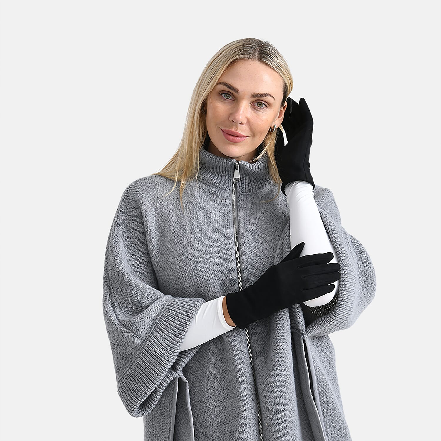 Two-in-One 5 Finger Gloves & Fingerless Mittens - Black & White