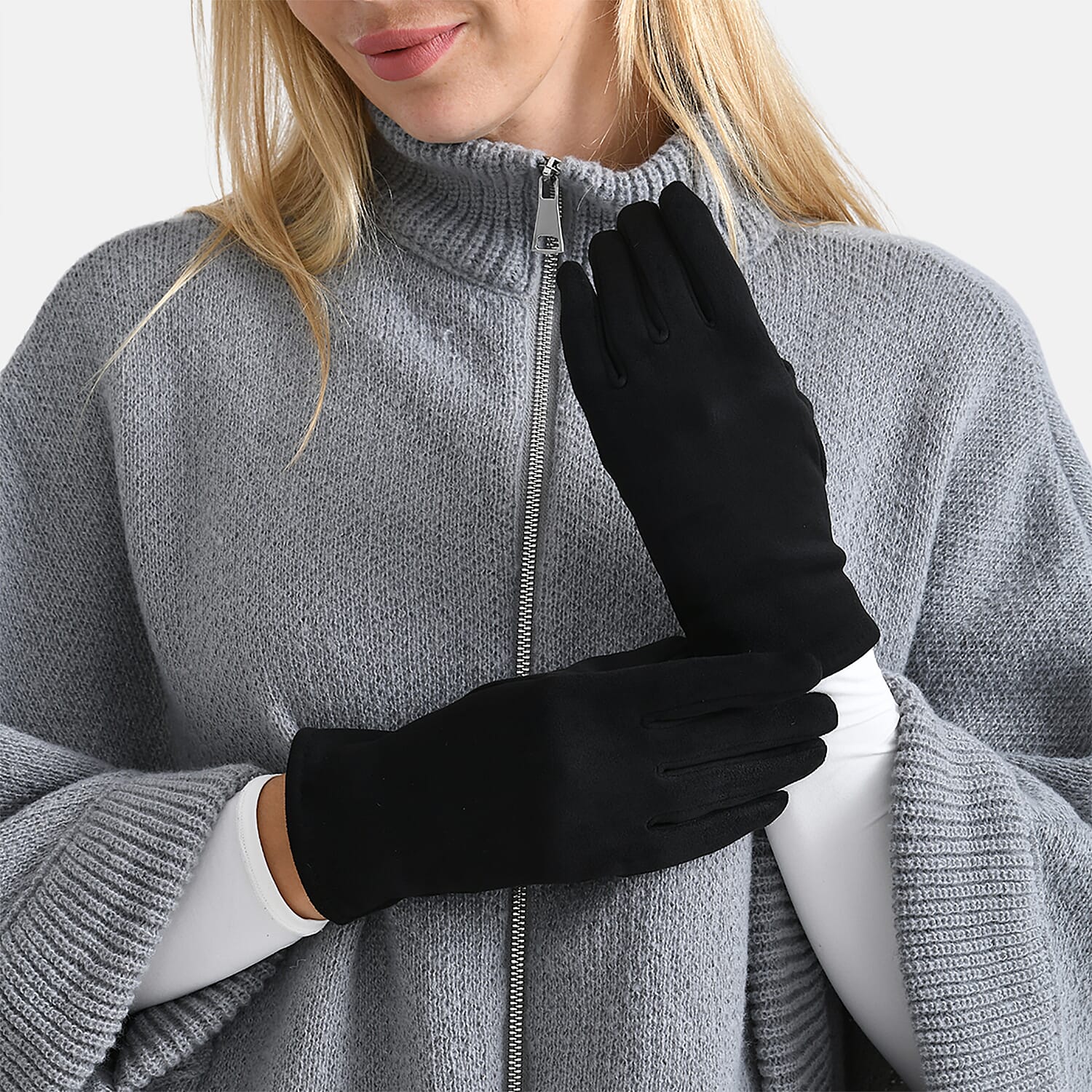 Two-in-One 5 Finger Gloves & Fingerless Mittens - Black & White
