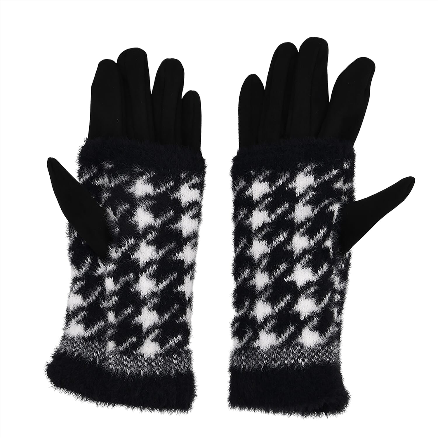 Two-in-One 5 Finger Gloves & Fingerless Mittens - Black & White