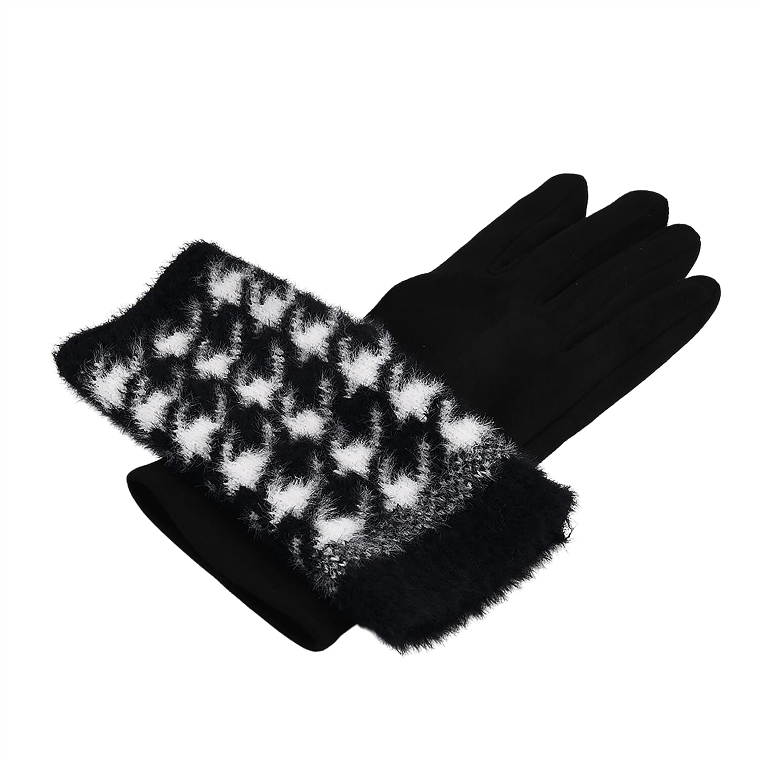 Two-in-One 5 Finger Gloves & Fingerless Mittens - Black & White