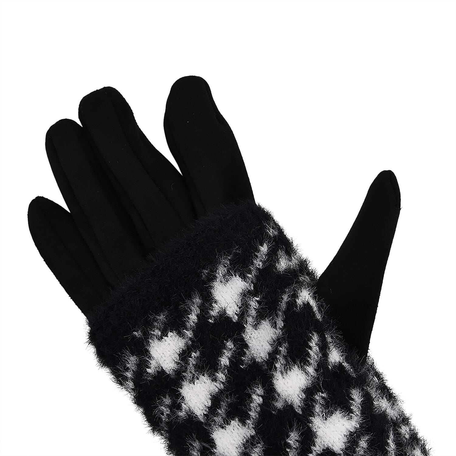 Two-in-One 5 Finger Gloves & Fingerless Mittens - Black & White
