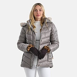 Ladies' Leopard Print Gloves with Faux Fur Cuff