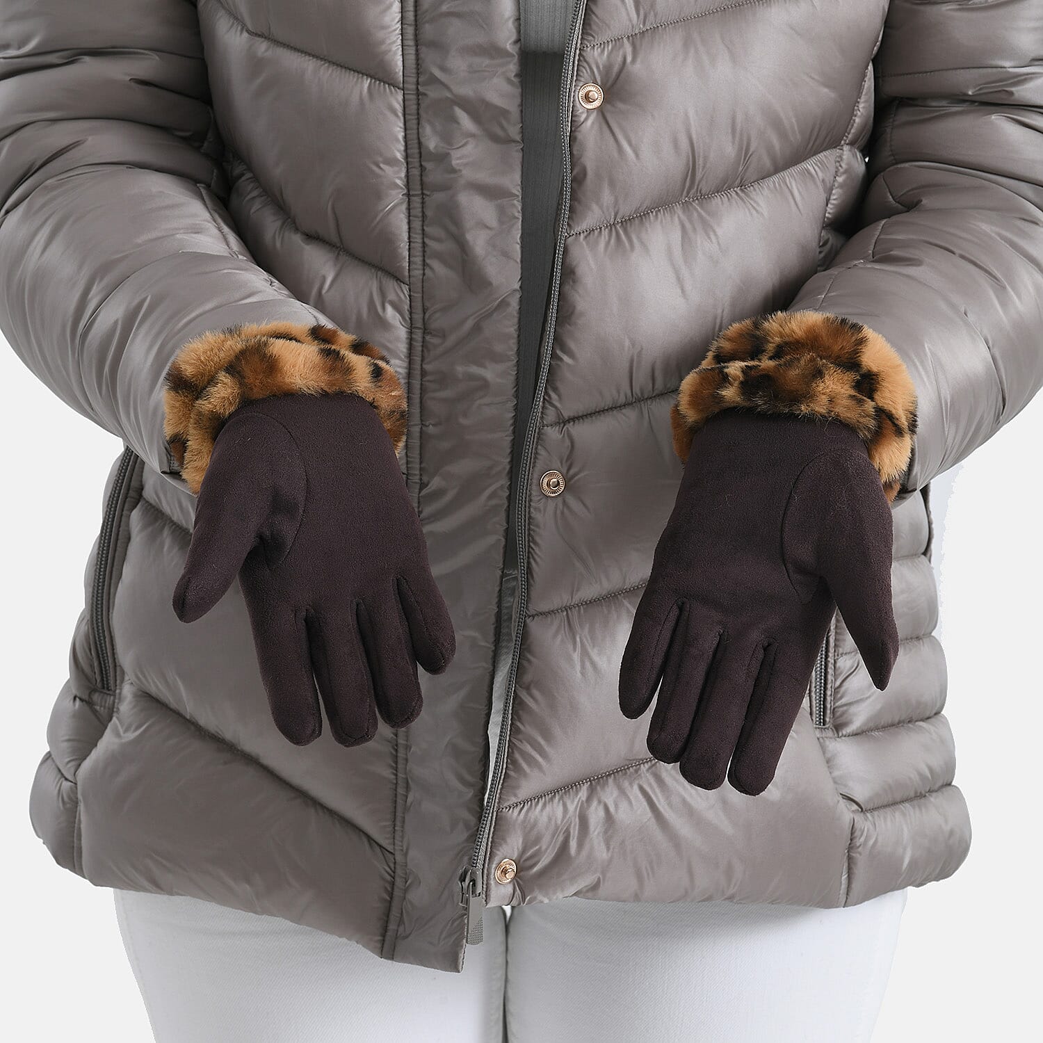 Leopard Print Gloves (23 x 9cm) - Light & Dark Brown