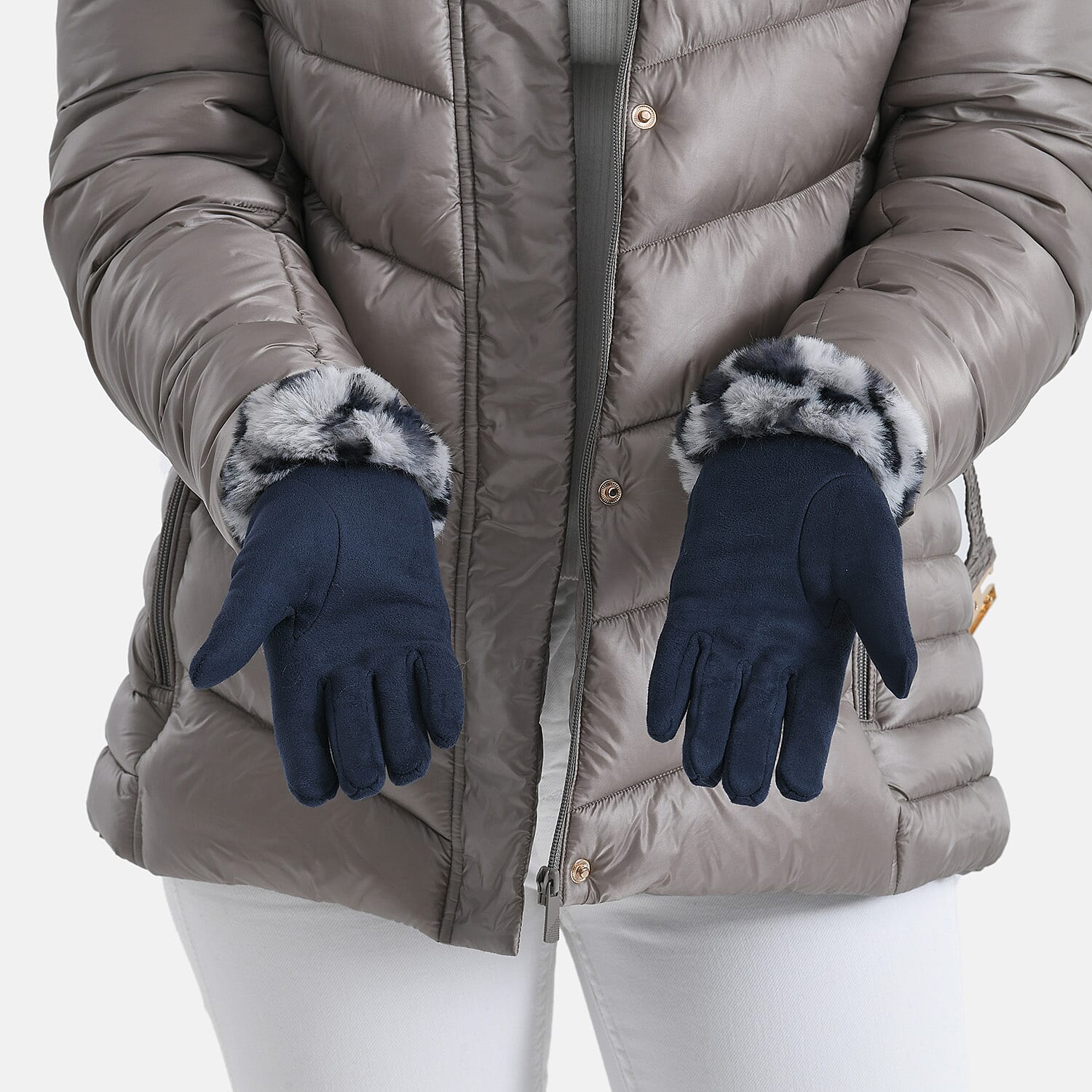 Leopard Print Gloves (23 x 9cm) - Grey & Navy