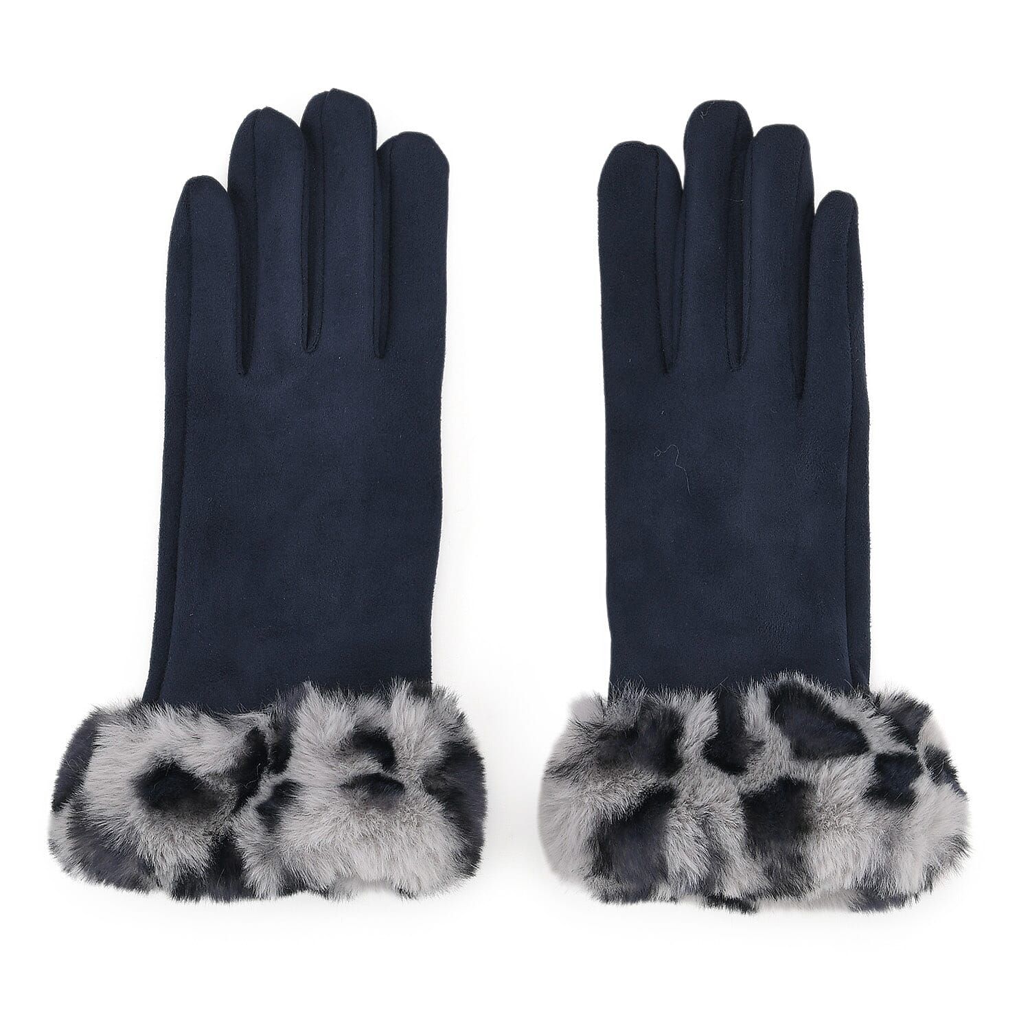 Leopard Print Gloves (23 x 9cm) - Grey & Navy