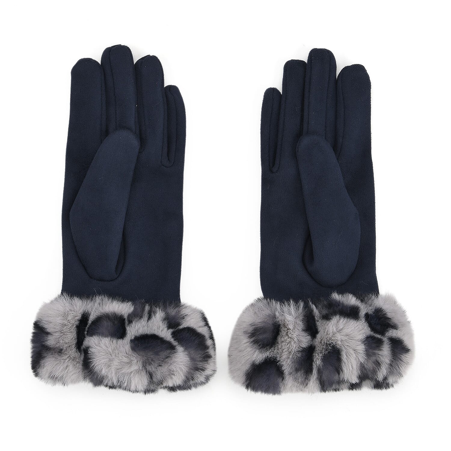 Leopard Print Gloves (23 x 9cm) - Grey & Navy