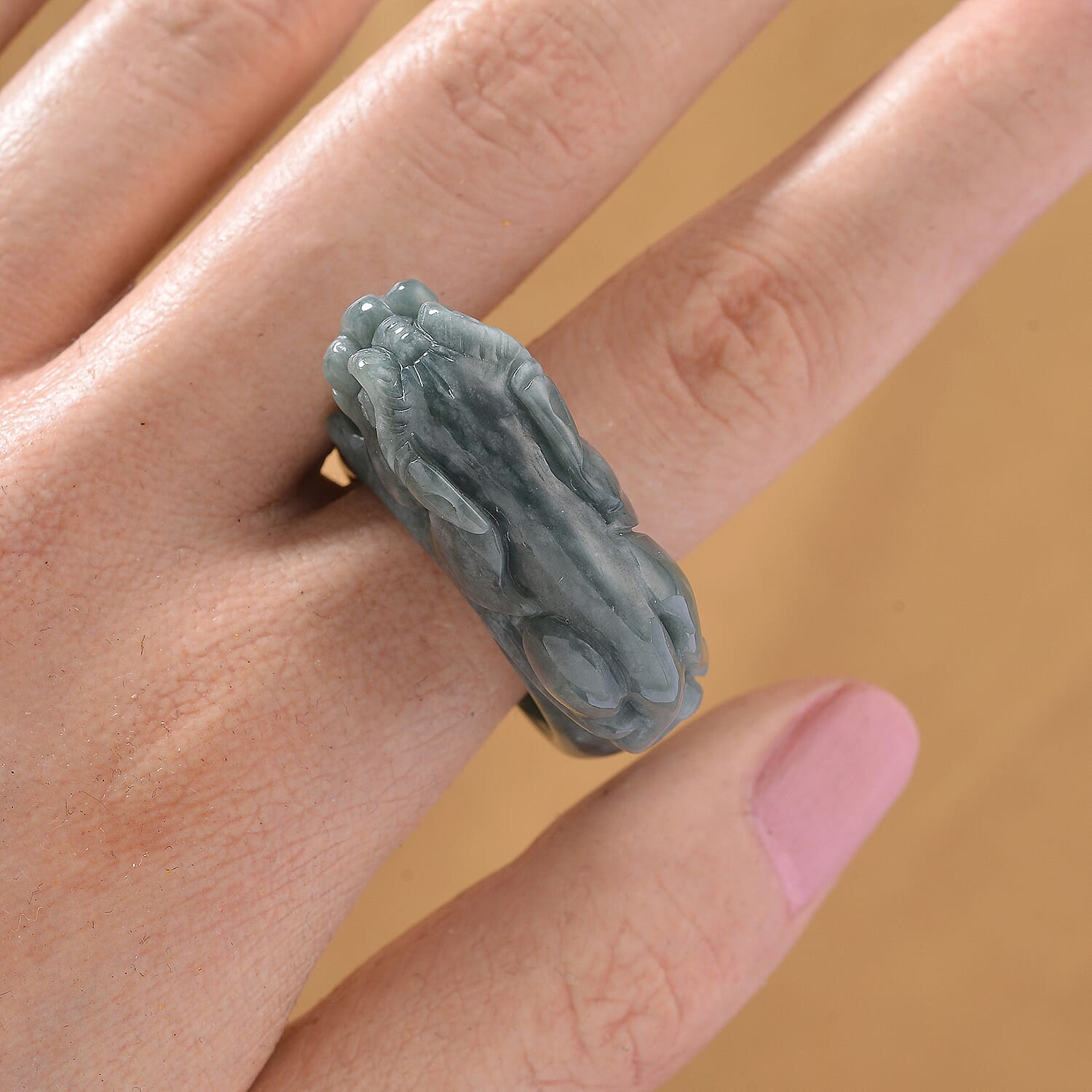 Natural Type A Jadeite Pixiu Ring 90.00 Ct.