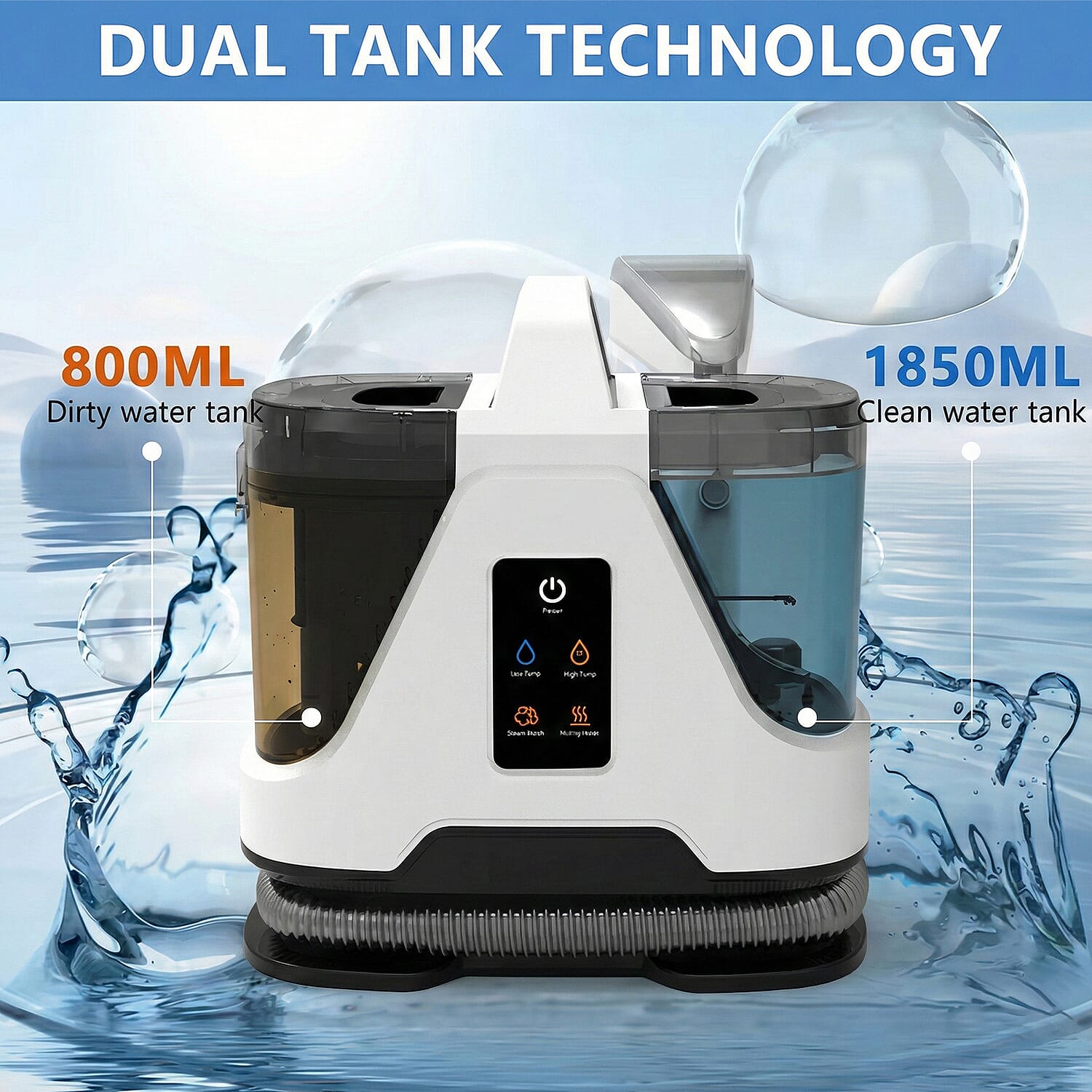 2 in 1 Carpet Spot Cleaner and Steam Cleaner - 5m Cable and 1.2m Hose (Power 1700W)