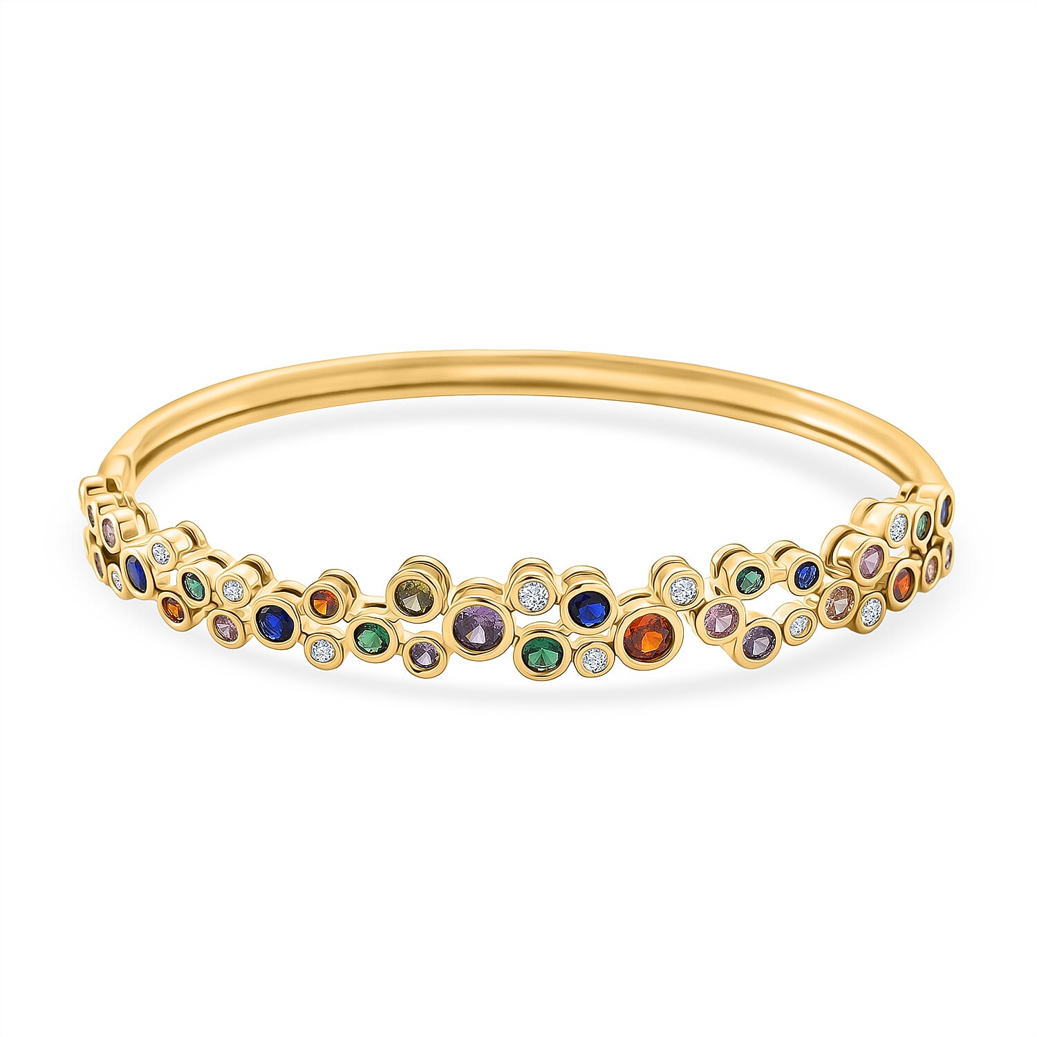 Bubble Collection - Multi Colour Cubic Zirconia Bangle (Size 7.5) in Yellow Gold Plated 2.80 Ct.