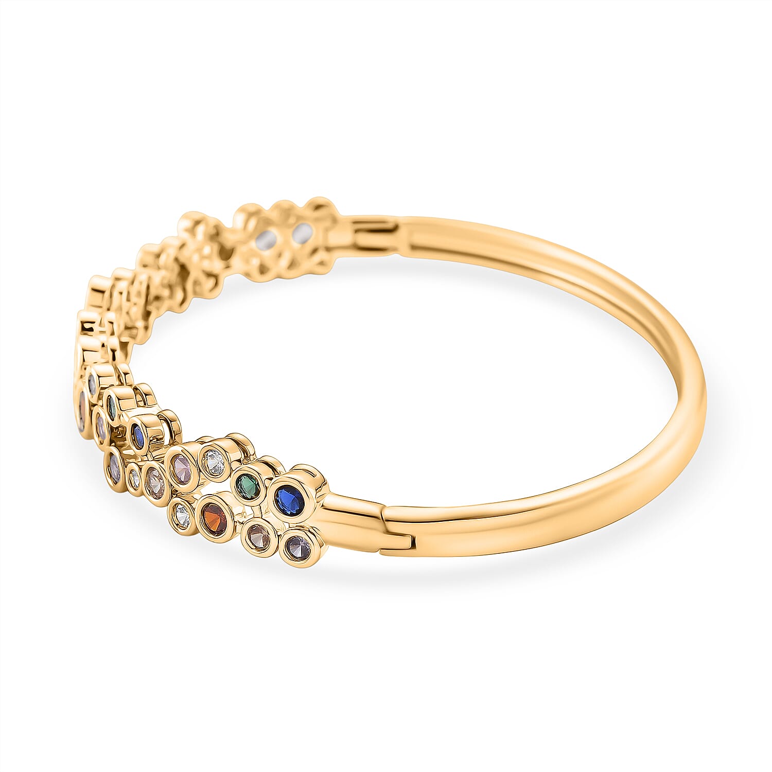 Bubble Collection - Multi Colour Cubic Zirconia Bangle (Size 7.5) in Yellow Gold Plated 2.80 Ct.