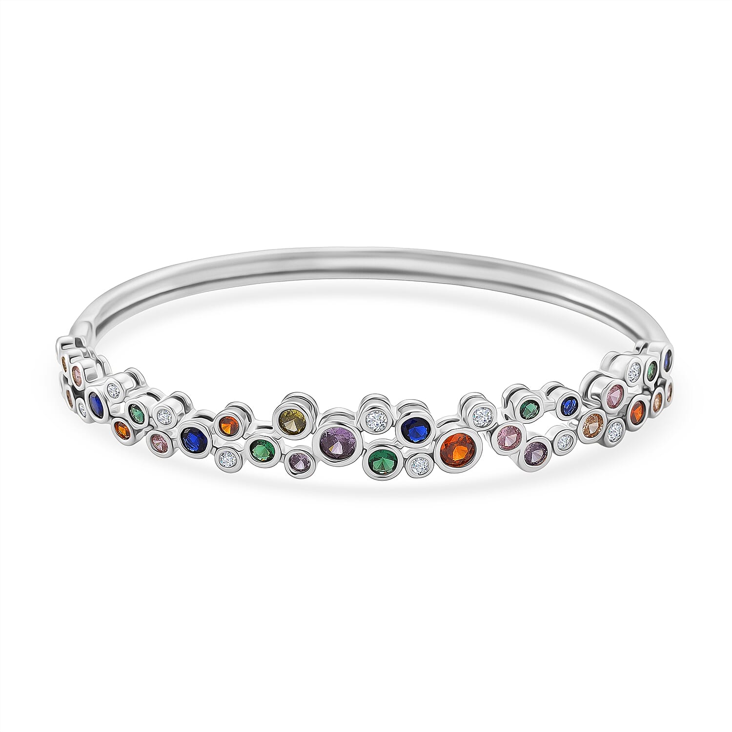 Bubble Collection - Multi Colour Cubic Zirconia Bangle (Size 7.5) in White Gold Plated 2.80 Ct.