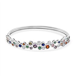 Bubble Collection - Multi Colour Cubic Zirconia Bangle (Size 7.5) in White Gold Plated 2.80 Ct.
