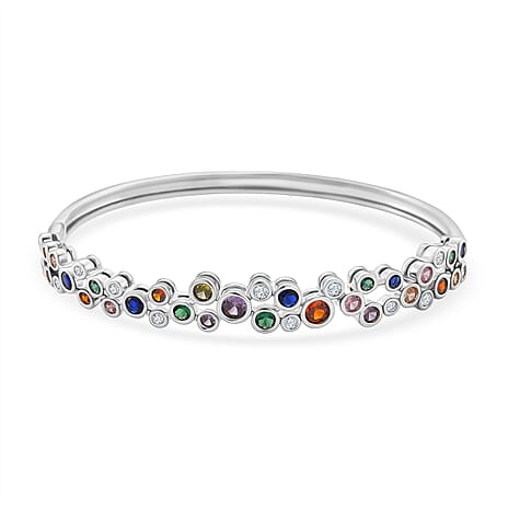Bubble Collection - Multi Colour Cubic Zirconia Bangle (Size 7.5) in White Gold Plated 2.80 Ct.