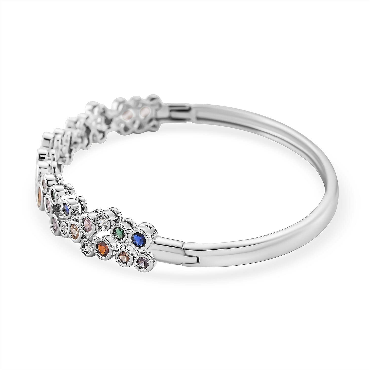 Bubble Collection - Multi Colour Cubic Zirconia Bangle (Size 7.5) in White Gold Plated 2.80 Ct.