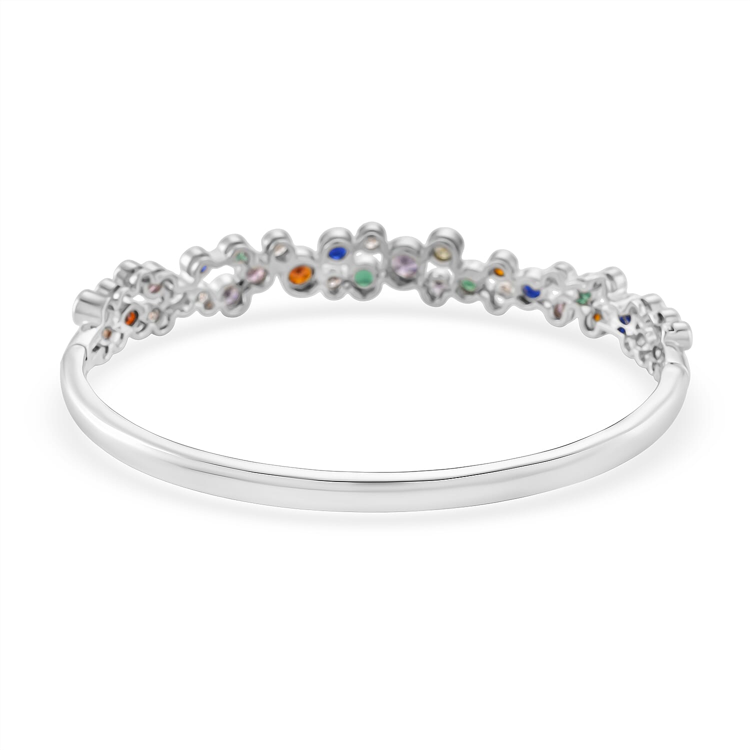 Bubble Collection - Multi Colour Cubic Zirconia Bangle (Size 7.5) in White Gold Plated 2.80 Ct.