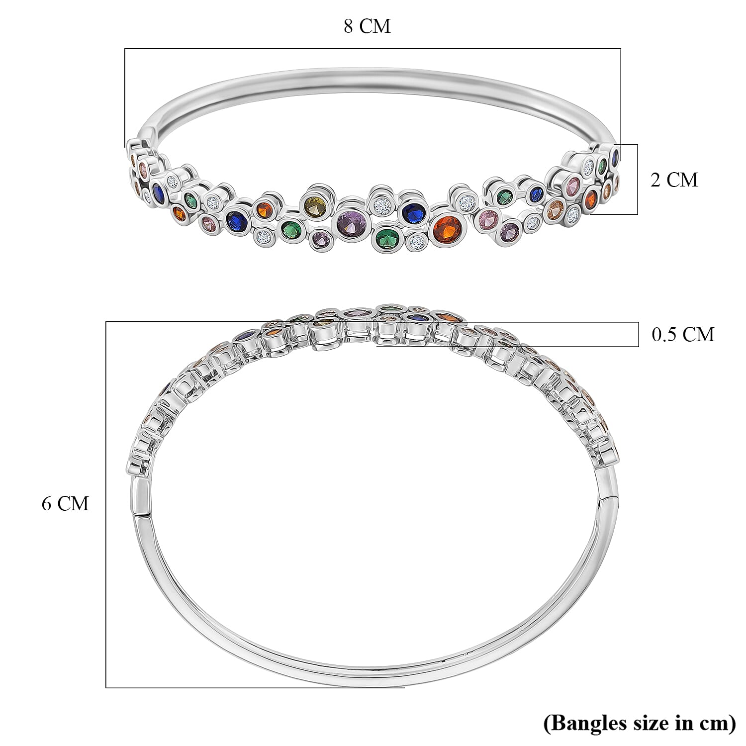 Bubble Collection - Multi Colour Cubic Zirconia Bangle (Size 7.5) in White Gold Plated 2.80 Ct.