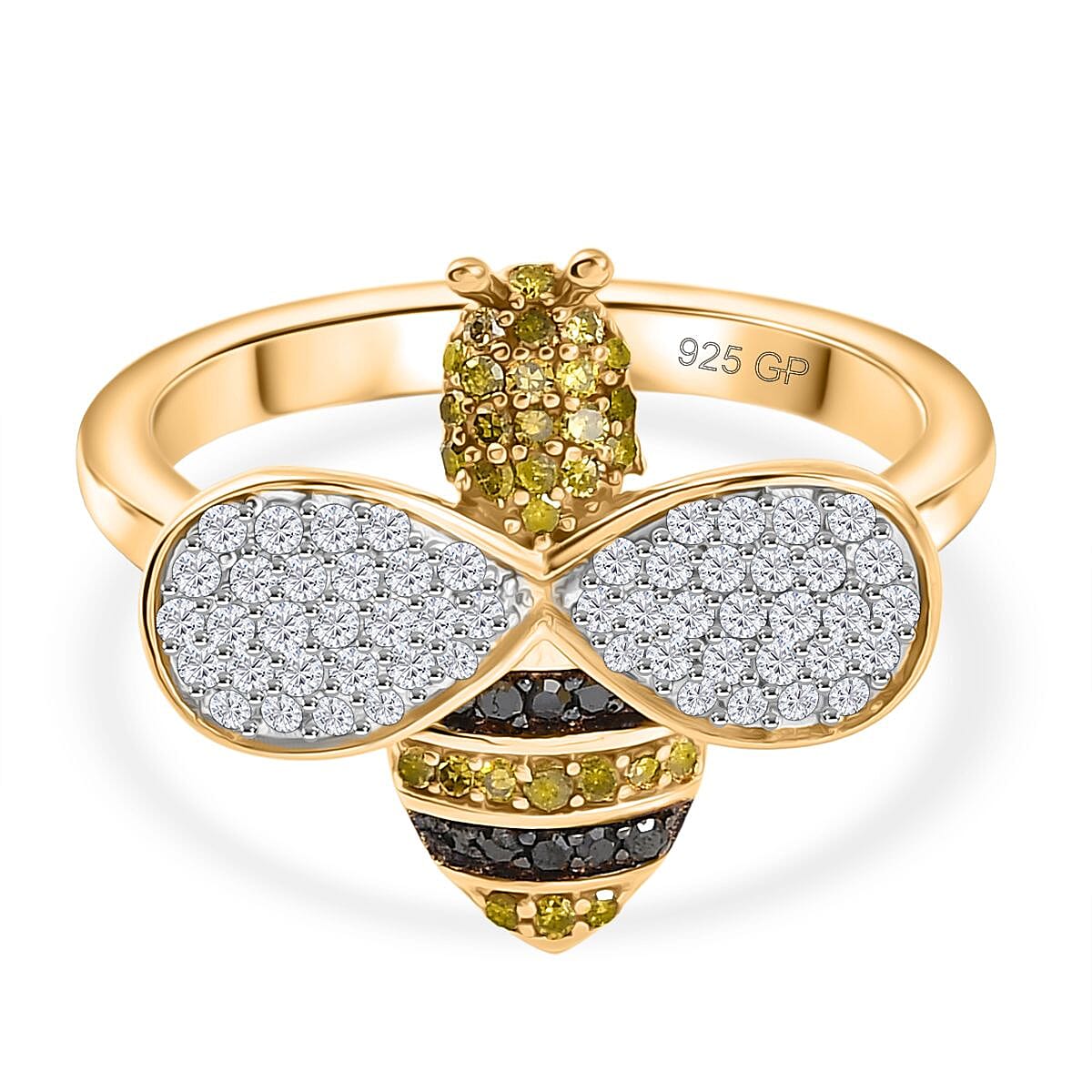 GP Italian Garden Collection - White Diamond & Multi Gemstones Ring in 18K Vermeil YEllow Gold Plated Sterling Silver 0.50 Ct.