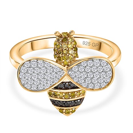 GP Italian Garden Collection - White Diamond & Multi Gemstones Ring in 18K Vermeil YEllow Gold Plated Sterling Silver 0.50 Ct.