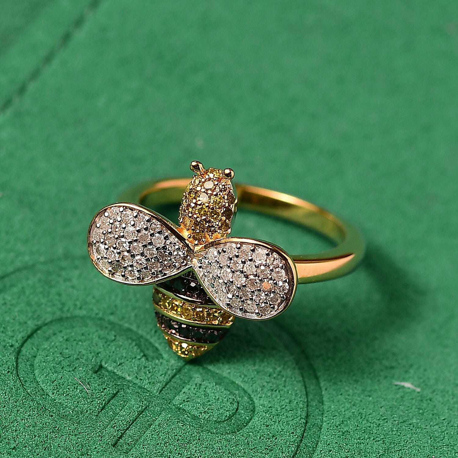 GP Italian Garden Collection - White Diamond & Multi Gemstones Ring in 18K Vermeil YEllow Gold Plated Sterling Silver 0.50 Ct.