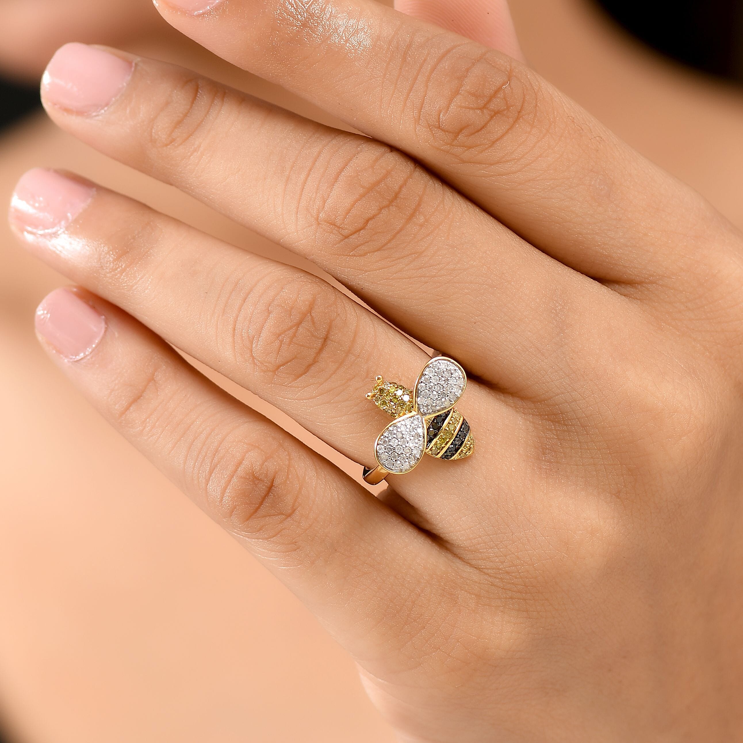 GP Italian Garden Collection - White Diamond & Multi Gemstones Ring in 18K Vermeil YEllow Gold Plated Sterling Silver 0.50 Ct.