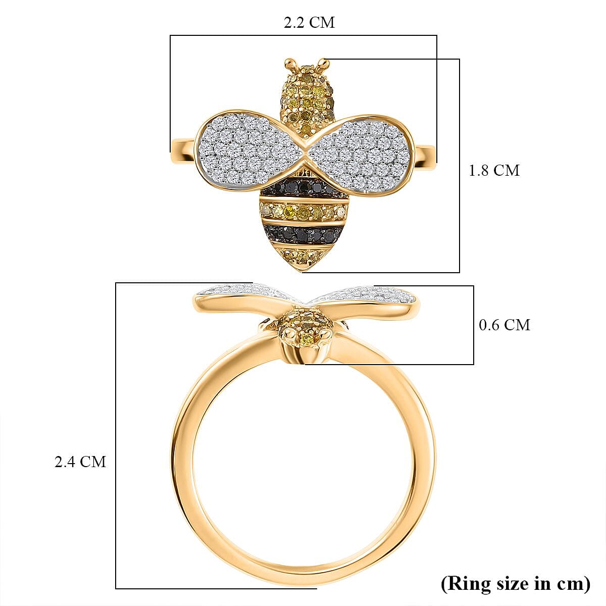 GP Italian Garden Collection - White Diamond & Multi Gemstones Ring in 18K Vermeil YEllow Gold Plated Sterling Silver 0.50 Ct.