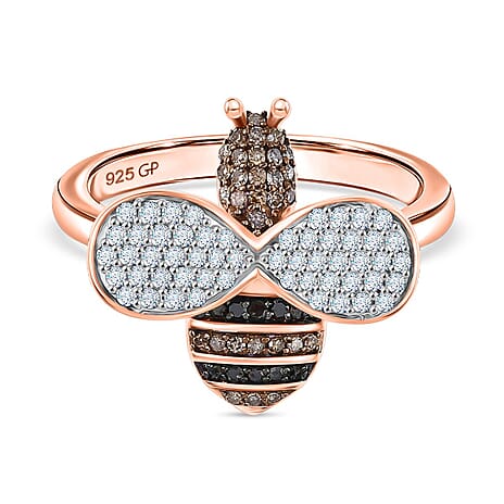 GP Italian Garden Collection - Black Diamond, Kanchanaburi Blue Sapphire, Champagne Diamond & White Diamond Ring in 18K Vermeil Rose Gold Plated Sterling Silver 0.50 Ct.