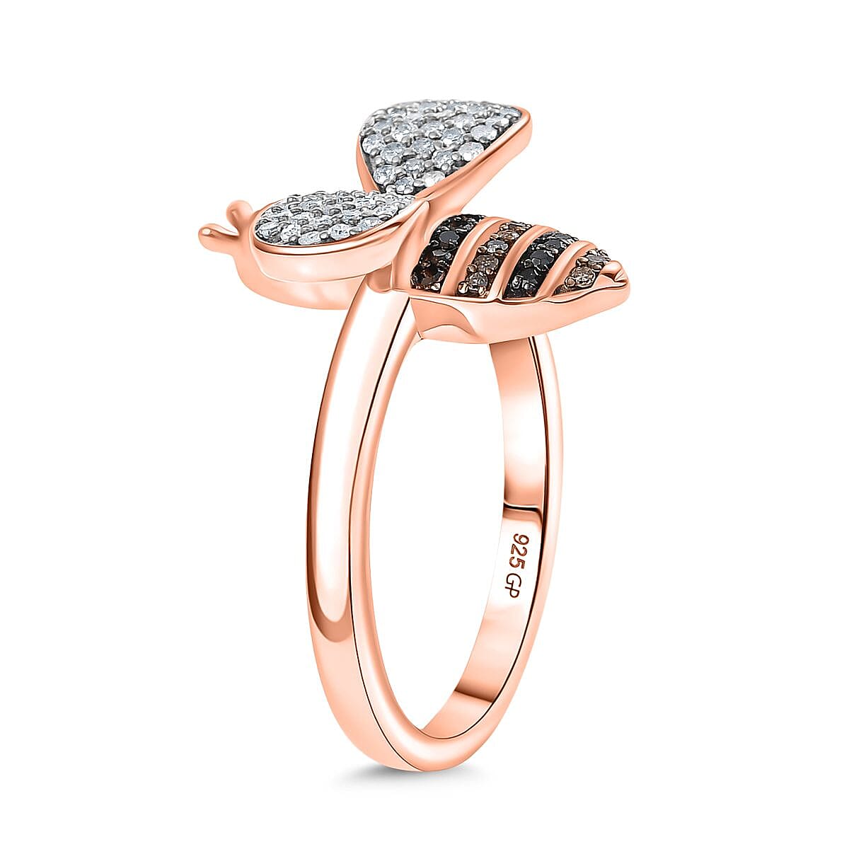 GP Italian Garden Collection - Black Diamond, Kanchanaburi Blue Sapphire, Champagne Diamond & White Diamond Ring in 18K Vermeil Rose Gold Plated Sterling Silver 0.50 Ct. GP Italian Garden Collection - Black Diamond, Kanchanaburi Blue Sapphire, Champagne Diamond & White Diamond Ring in 18K Vermeil Rose Gold Plated Sterling Silver 0.50 Ct.