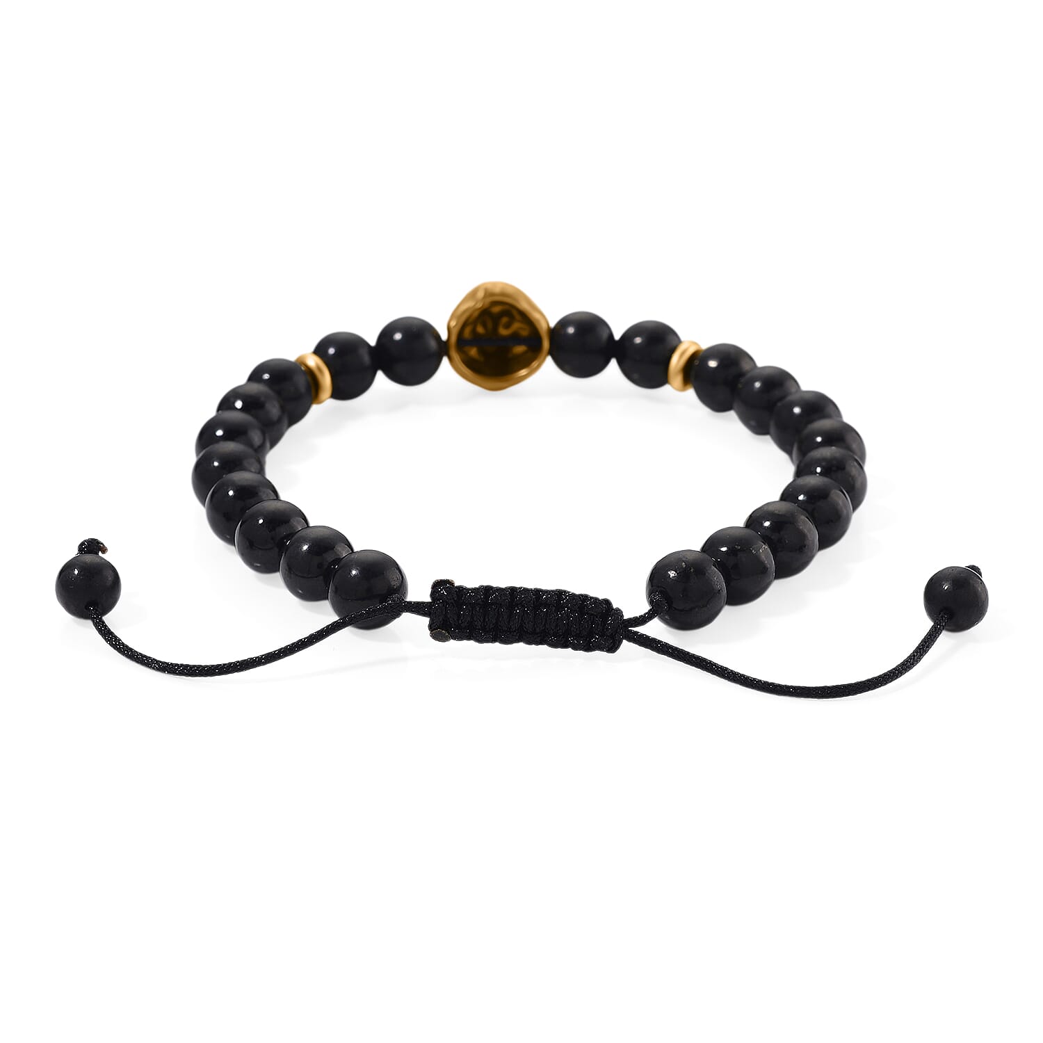 The Majesty - Natural Shungite Lion Charm Bracelet (Size 6.5 - 9 Adjustable) in Yellow Gold Plated 75.00 Ct.
