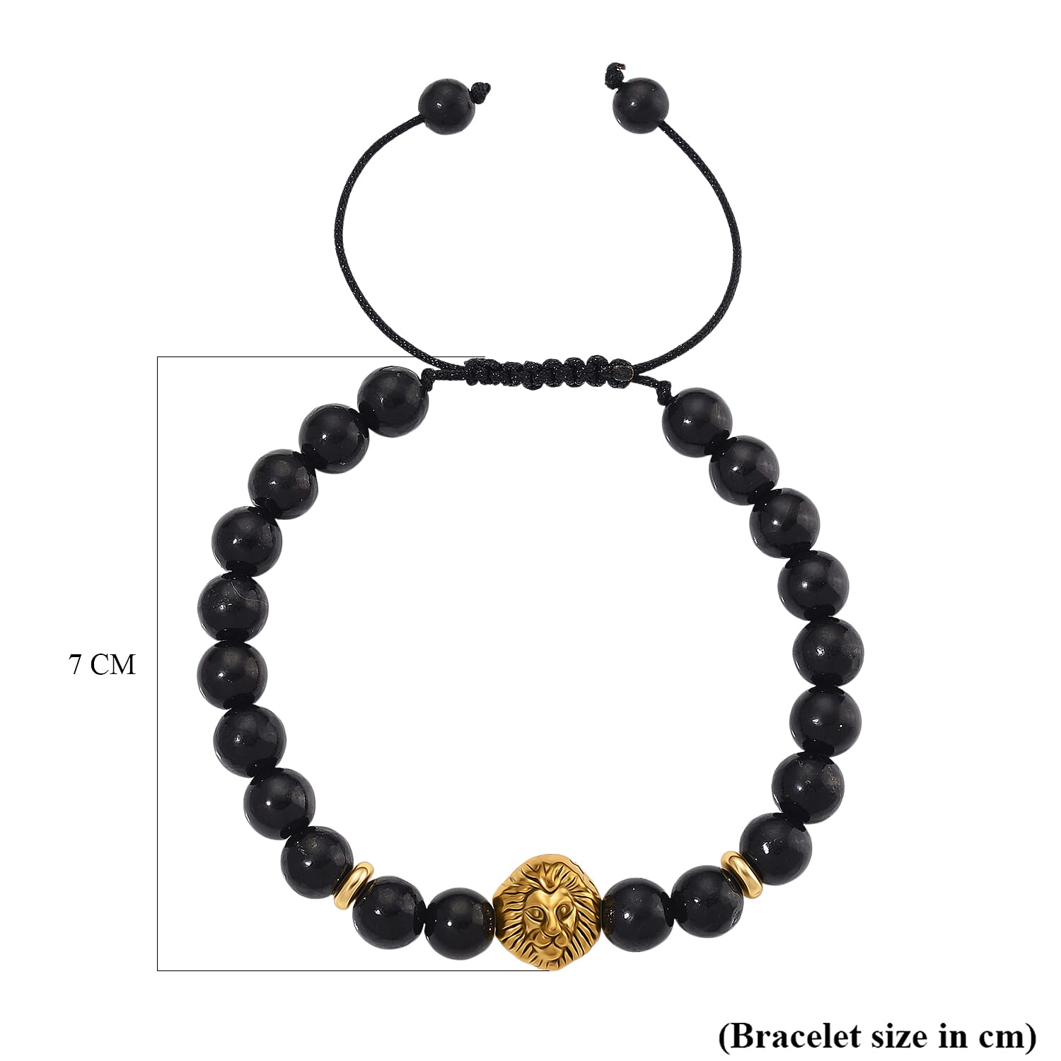 The Majesty - Natural Shungite Lion Charm Bracelet (Size 6.5 - 9 Adjustable) in Yellow Gold Plated 75.00 Ct.