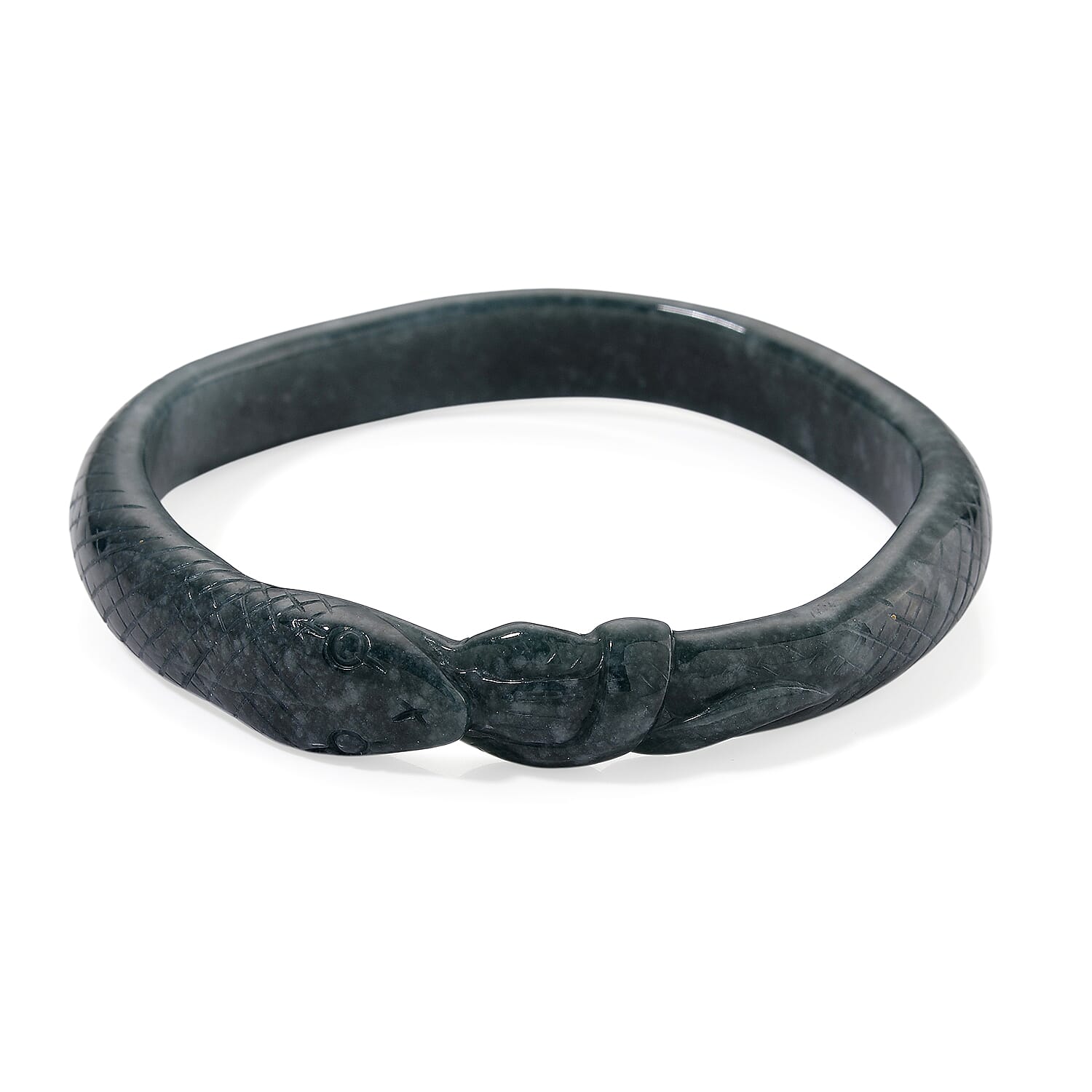 Natural Type A Jadeite Carved Snake Bangle (Size 7.5) 200.00 Ct.