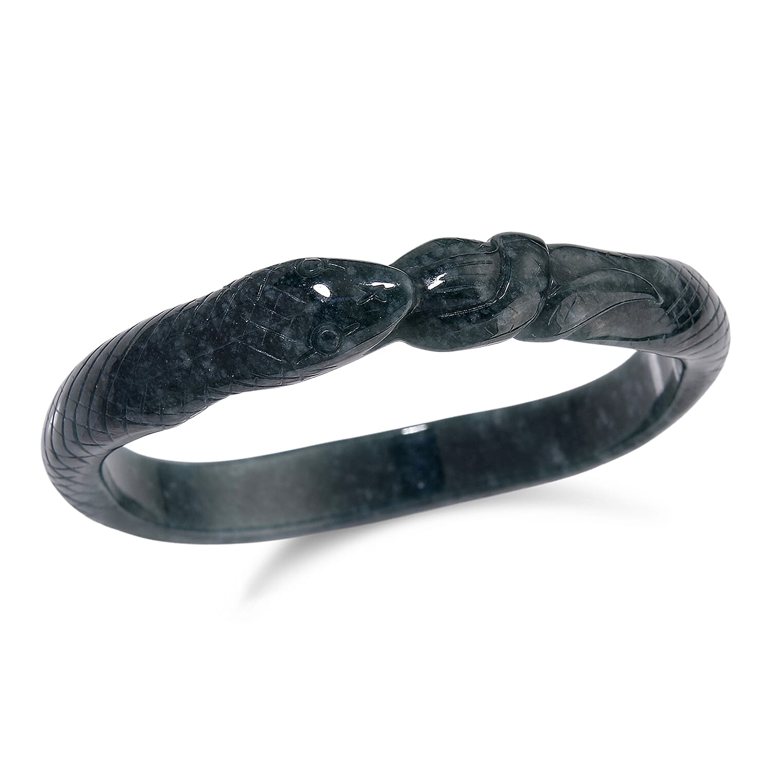 Natural Type A Jadeite Carved Snake Bangle (Size 7.5) 200.00 Ct.