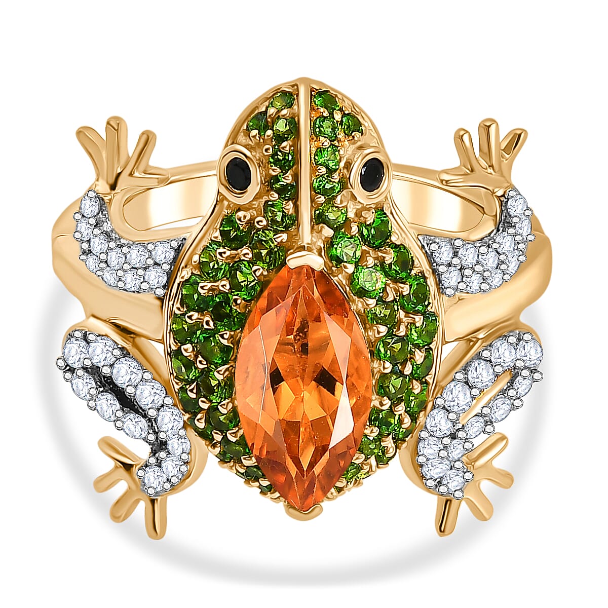 GP Italian Garden Collection - Madeira Citrine & Multi Gemstones Ring in 18K Vermeil Yellow Gold Sterling Silver 3.14 Ct, Silver Wt. 6.01 Gms.