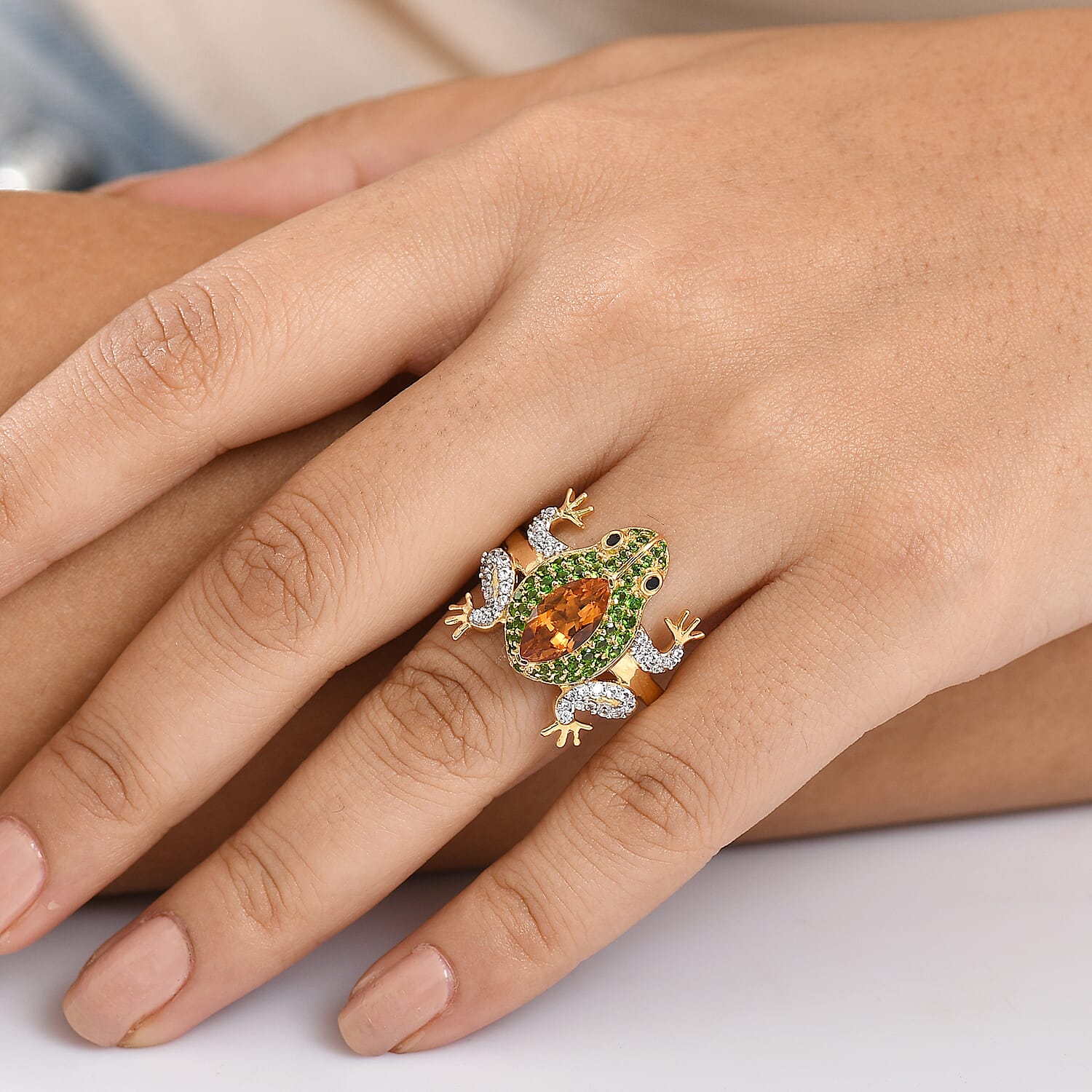 GP Italian Garden Collection - Madeira Citrine & Multi Gemstones Ring in 18K Vermeil Yellow Gold Sterling Silver 3.14 Ct, Silver Wt. 6.01 Gms.