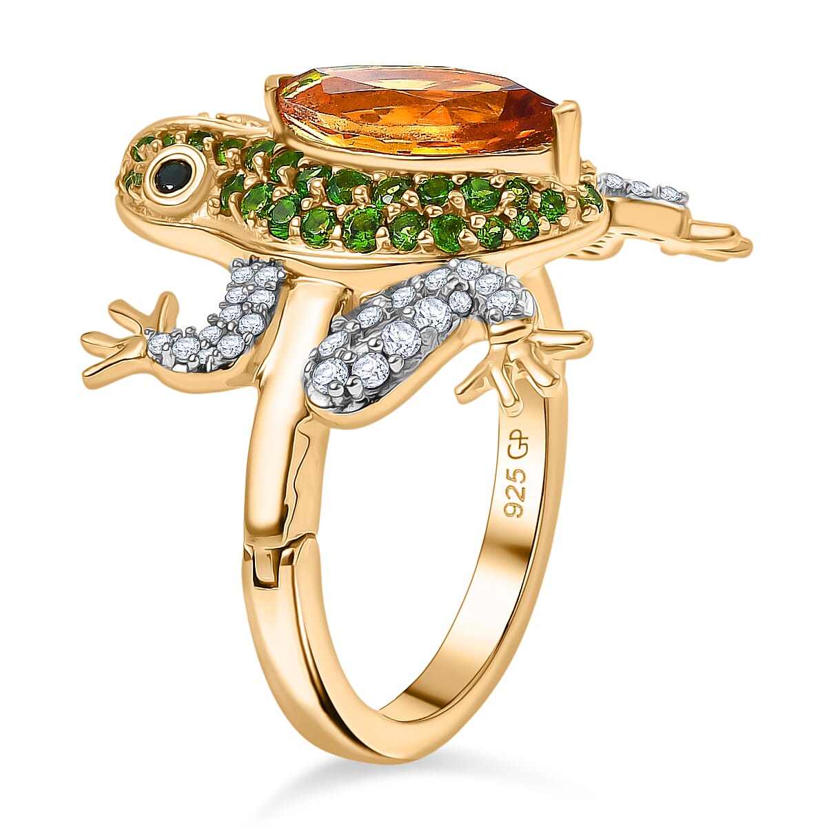 GP Italian Garden Collection - Madeira Citrine & Multi Gemstones Ring in 18K Vermeil Yellow Gold Sterling Silver 3.14 Ct, Silver Wt. 6.01 Gms.