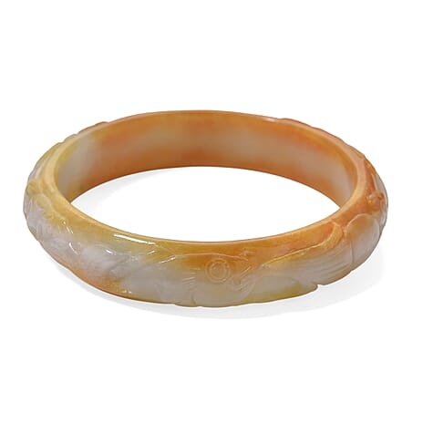Extremely Rare -  Bi Colour White & Honey Jadeite Hand Carved Bangle (Size 8) 260.00 Ct.