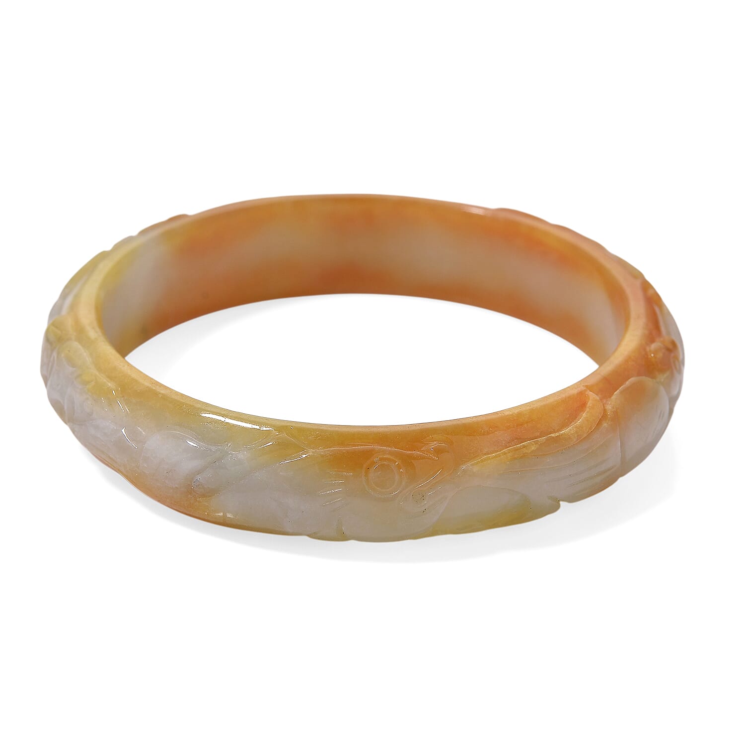 Burmese Bi-Colour White and Honey Jadeite Hand Carved Bangle (Size 8) 260.00 Ct.