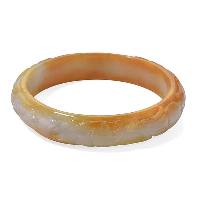 Burmese Bi-Colour White and Honey Jadeite Hand Carved Bangle (Size 8) 260.00 Ct.