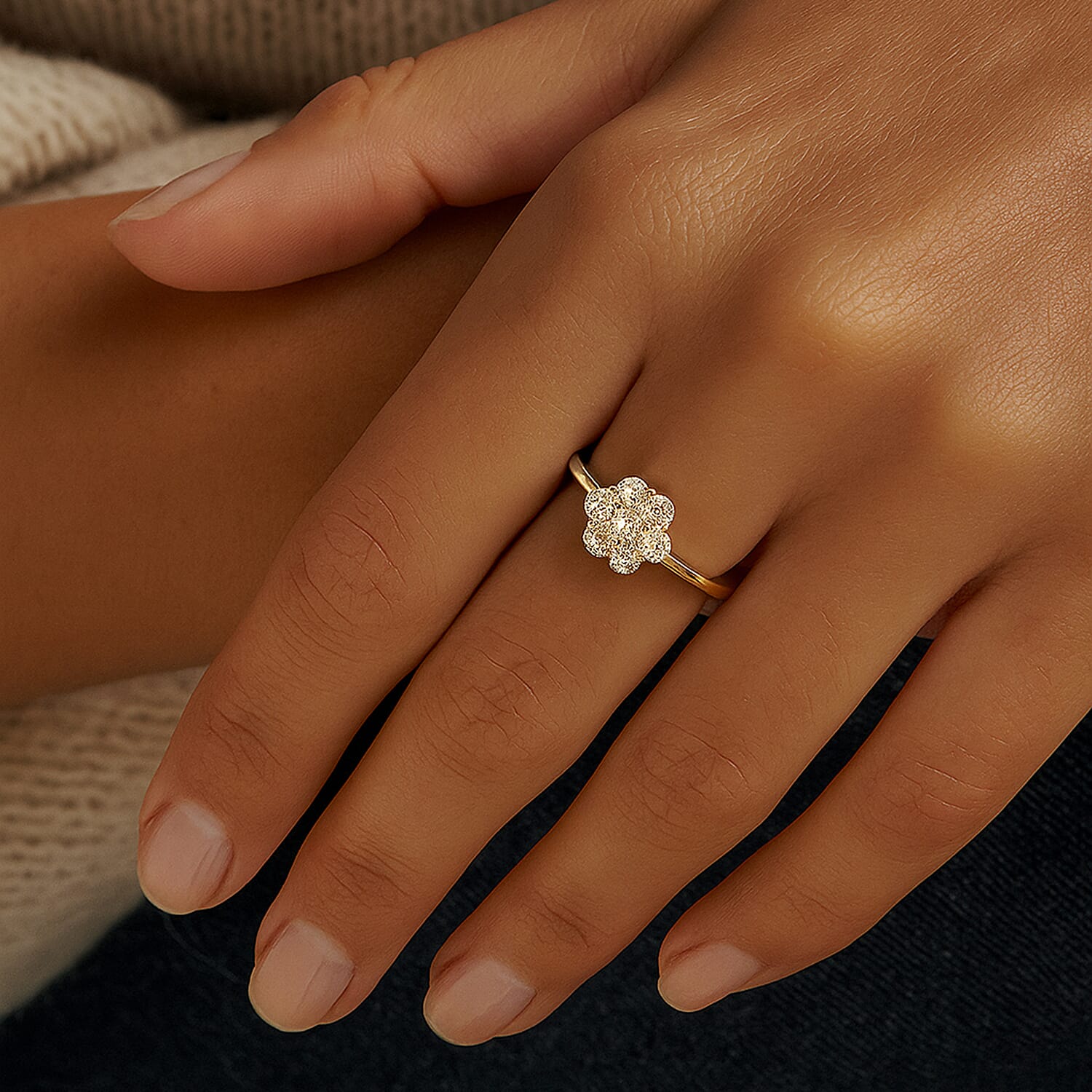 Luxuriant Lab Grown I1-EF Diamond Ring in 18K Vermeil Yellow Gold Sterling Silver 1.01 Ct.