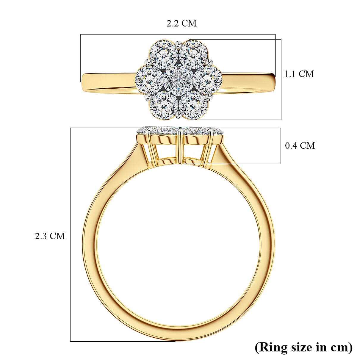 Luxuriant Lab Grown I1-EF Diamond Ring in 18K Vermeil Yellow Gold Sterling Silver 1.01 Ct.