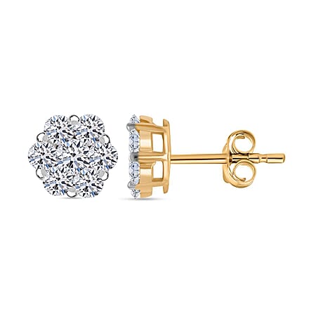LUXURIANT 1 Ct. Lab Grown Diamond Cluster Earring with Push Post in 18K Vermeil Yellow Gold Sterling Silver I1-EF LUXURIANT 1 Ct. Lab Grown Diamond Cluster Earring with Push Post in 18K Vermeil Yellow Gold Sterling Silver I1-EF
