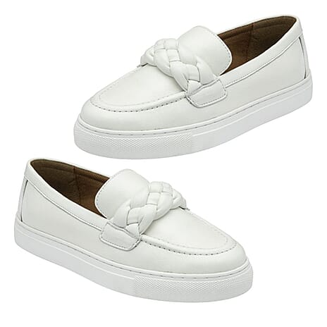 Lotus Women's Bertie Braided Detail Casual Loafers (Size 4) - White
