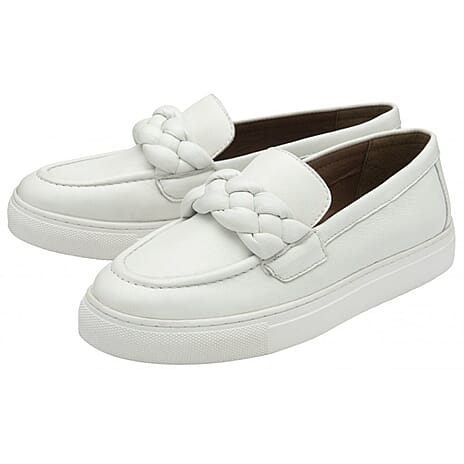 Lotus Women's Bertie Braided Detail Casual Loafers (Size 5) - White