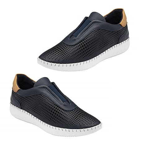 Lotus Womens Lorena Breathable Leather Trainers (Size 8) - Navy