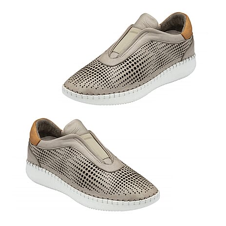 Lotus Womens Lorena Breathable Leather Trainers (Size 7) - Stone